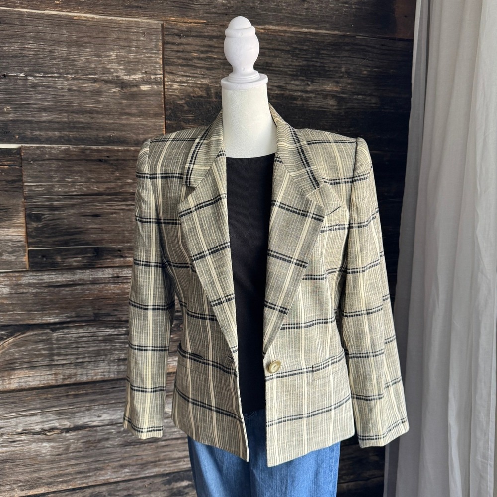 Vintage‎ Sassoon Plaid Blazer Size 6 Tailored 90s Jacket